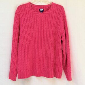 Lands End Sweater The Drifter Heavy Cable Knit Pink Plus Size 1X Party Classic